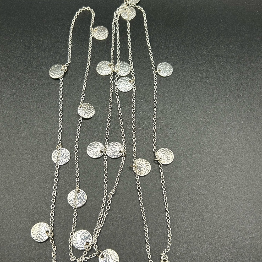 Daisy Fuentes - Silver Tone Hammered Disc Long Necklace